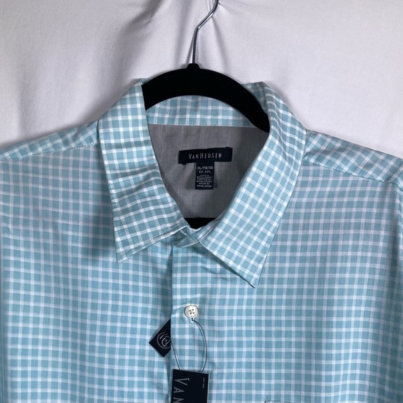 2/$15 🎄Van Heusen Aqua Checkered Button Up Shirt “Boca Raton” Sz XL 17-17.5 NWT - Picture 3 of 8